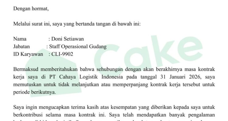 Photo by cake.me - Contoh Surat Resign Kerja Singkat Sopan dan Alasan Masuk Akal