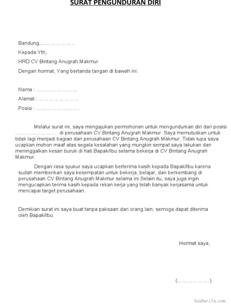 Contoh Surat Resign Kerja Singkat Sopan dan Alasan Masuk Akal