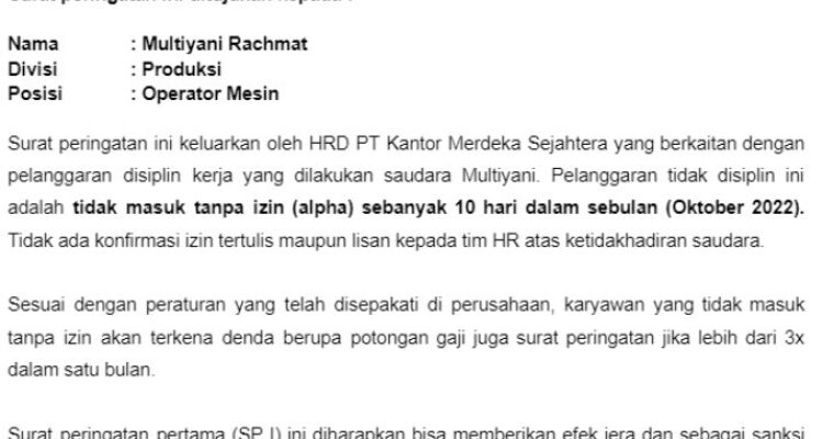 Photo by kantorku.id - Penyebab Karyawan Terkena Surat Peringatan SP 1 dan Cara Memperbaikinya